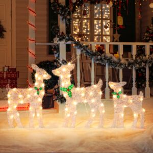 MCOW Set of 3 Reindeer Christmas Decorations Light, Outdoor Pre Lit Holiday Decor, Lighted 2D Deer Family Set for Indoor Outside Home Lawn Yard Garden Patio 30.5 in Buck, SDZS011