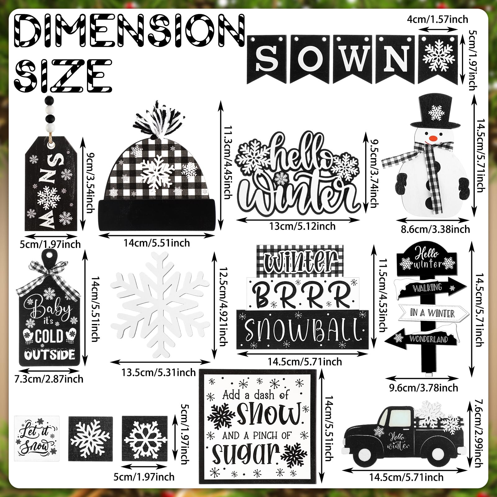 Black and White Plaid Christmas Tiered Tray Decor - Snowman, Snowflake, Gnome, Truck, Xmas Tree Wooden Signs for Table Shelf