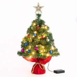 Sunnyglade 22Inch Tabletop Christmas Tree Mini Artificial Christmas Tree with 30 LED Lights & 24 Pcs Christmas Ball for Table Top Desk Classic Series Holiday Decoration (Green)