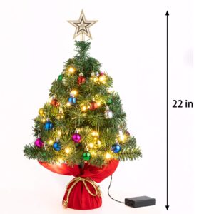 Sunnyglade 22Inch Tabletop Christmas Tree Mini Artificial Christmas Tree with 30 LED Lights & 24 Pcs Christmas Ball for Table Top Desk Classic Series Holiday Decoration (Green)