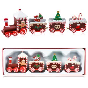 Yulejo Christmas Train Painted Wooden Christmas Decoration Mini Christmas Tree Train Christmas Decorations Wood Train Decor for Xmas Table Top Ornament for Festival Party Decor (Santa Claus, Red)