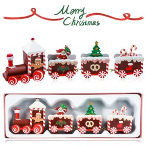 Yulejo Christmas Train Painted Wooden Christmas Decoration Mini Christmas Tree Train Christmas Decorations Wood Train Decor for Xmas Table Top Ornament for Festival Party Decor (Santa Claus, Red)