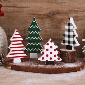treory christmas table wooden sign, 4 pcs christmas tree rustic farmhouse table decor, multiple styles and sizes xmas tree christmas tiered tray decor for xmas winter holiday home decorations