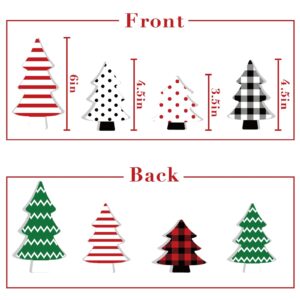 Treory Christmas Table Wooden Sign, 4 Pcs Christmas Tree Rustic Farmhouse Table Decor, Multiple Styles and Sizes Xmas Tree Christmas Tiered Tray Decor for Xmas Winter Holiday Home Decorations