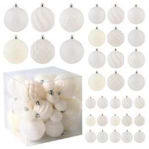 Christmas Balls Ornaments -36pcs Shatterproof Christmas Tree Decorations with Hanging Loop for Xmas Tree Wedding Holiday Party Home Decor,6 Styles in 3 Sizes(White)