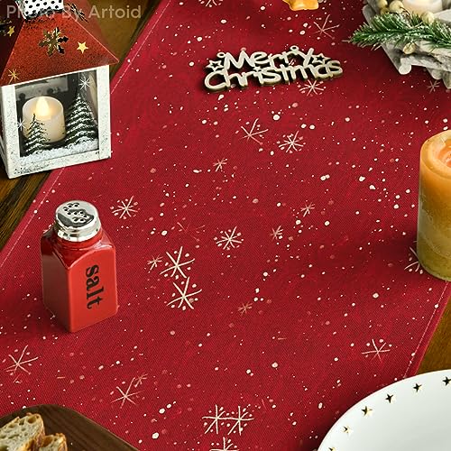 Artoid Mode Snowman Christmas Birds Trees Table Runner, Seasonal Winter Xmas Holiday Kitchen Dining Table Decoration for Indoor Outdoor Home Party Decor 13 x 72 Inch