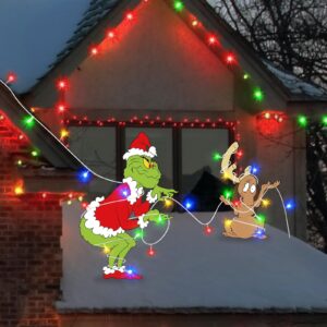 Outdoor Christmas Yard Decorations - 2pcs Green Couple Gnome Christmas Yard Signs with Yard Stakes, LED String Lights for Yard Garden Lawn Christmas Outdoor Light Decor