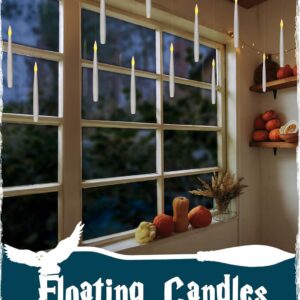 Leejec Floating Candles with Magic Wand Remote (6/18H Timer), 20pcs 6.1” Hanging Flameless Taper Candles, Flickering Warm Light, Halloween Christmas Classroom Windows Wedding Party Decor(White)