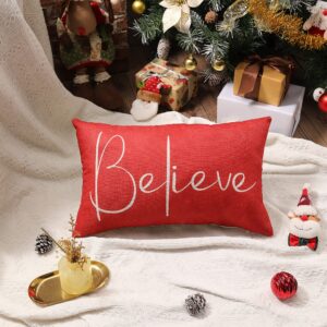 Christmas Throw Pillow Covers 12x20 Inch Set of 2 Merry Christmas Farmhouse Decorations Believe Holiday Decor Throw Cushion Case for Home Couch