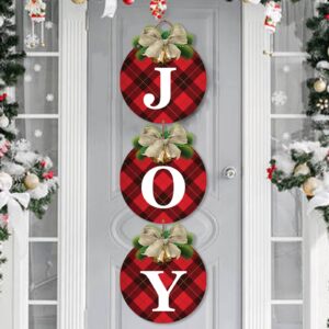 Buffalo Plaid Christmas Wreaths for Front Door - 3pcs Rustic Christmas Decor JOY Signs Wreaths for Door Holiday Xmas Garage Door Wall Decorations Indoor Outdoor