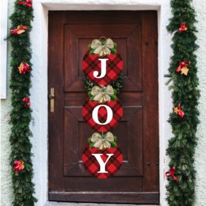 Buffalo Plaid Christmas Wreaths for Front Door - 3pcs Rustic Christmas Decor JOY Signs Wreaths for Door Holiday Xmas Garage Door Wall Decorations Indoor Outdoor