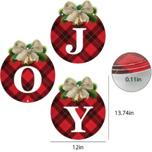 Buffalo Plaid Christmas Wreaths for Front Door - 3pcs Rustic Christmas Decor JOY Signs Wreaths for Door Holiday Xmas Garage Door Wall Decorations Indoor Outdoor