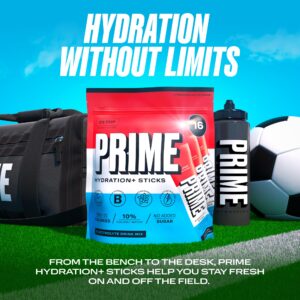 PRIME HYDRATION+ Sticks ICE POP | Hydration Powder Single Serve Sticks | Electrolyte Powder On The Go | Low Sugar | Caffeine-Free | Vegan | 16 Sticks