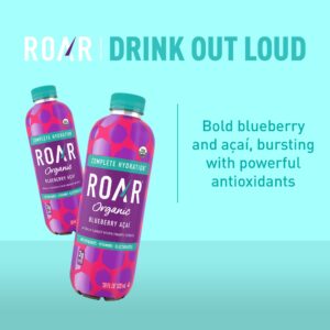 Roar Organic Electrolyte Infusions - USDA Organic - Blueberry Acai - with Antioxidants, B Vitamins, Low-Calorie, Low-Sugar, Low-Carb, Coconut Water Infused Beverage 18 Fl Oz (Pack of 12)