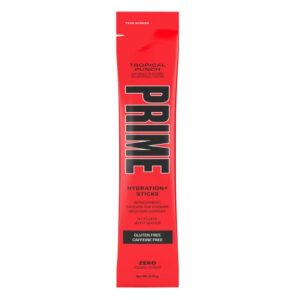 PRIME HYDRATION+ Sticks Tropical Punch | Hydration Powder Single Serve Sticks | Electrolyte Powder On The Go | Low Sugar | Caffeine-Free | Vegan | 6 Sticks