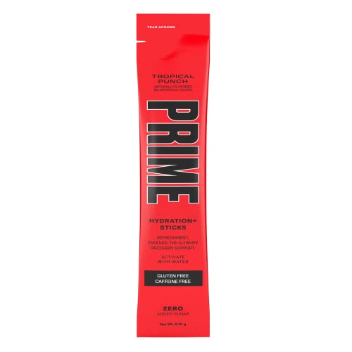 PRIME HYDRATION+ Sticks Tropical Punch | Hydration Powder Single Serve Sticks | Electrolyte Powder On The Go | Low Sugar | Caffeine-Free | Vegan | 6 Sticks