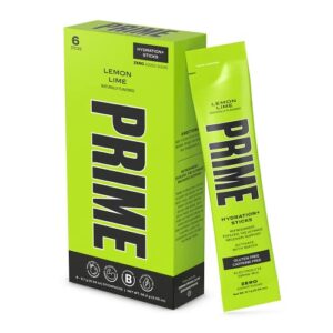 PRIME HYDRATION+ Sticks Lemon Lime | Hydration Powder Single Serve Sticks | Electrolyte Powder On The Go | Low Sugar | Caffeine-Free | Vegan | 6 Sticks