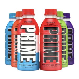 Prime Hydration Drink 6 Flavor Variety 12 Pack (2 of each flavor) Lemon Lime, Tropical Punch, Blue Raspberry, Orange, Grape & Ice Pop