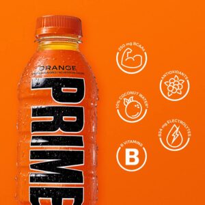 PRIME Hydration ORANGE | Sports Drinks | Electrolyte Enhanced for Ultimate Hydration | 250mg BCAAs | B Vitamins | Antioxidants | 2g Of Sugar | 16.9 Fluid Ounce | 12 Pack