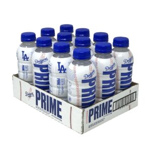 prime sports drink special edition exclusive dodgers 12 pack (case) of 16.9fl oz hydration beverage. with clubgoods sticker.