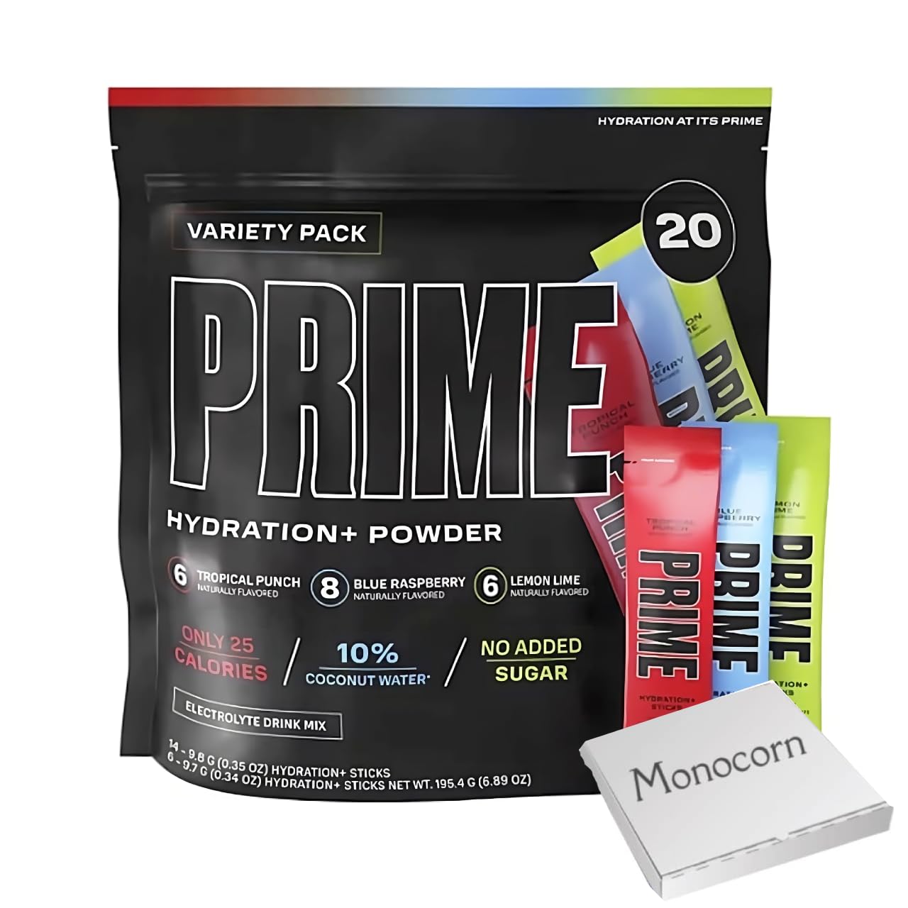 Monocorn Packed Prime Hydration+ Electrolyte Powder Mix Sticks Variety - Pack Of 20