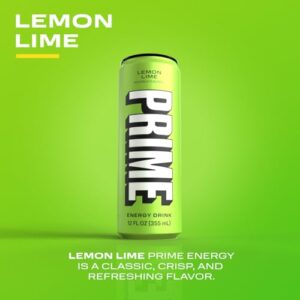 PRIME Energy LEMON LIME | Zero Sugar Energy Drink | Preworkout Energy | 200mg Caffeine with 355mg of Electrolytes and Coconut Water for Hydration| Vegan | Gluten Free |12 Fluid Ounce | 24 Pack