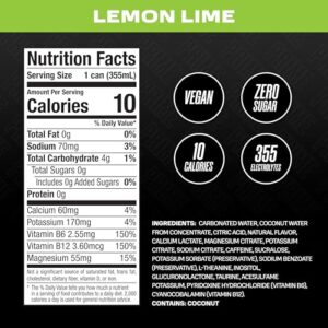 PRIME Energy LEMON LIME | Zero Sugar Energy Drink | Preworkout Energy | 200mg Caffeine with 355mg of Electrolytes and Coconut Water for Hydration| Vegan | Gluten Free |12 Fluid Ounce | 24 Pack