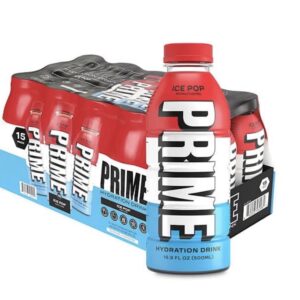 Prime Hydration Drink Sports Beverage "ICE POP," Naturally Flavored, 10% Coconut Water, 250mg BCAAs, B Vitamins, Antioxidants, 834mg Electrolytes, Only 20 Calories per 16.9 Fl Oz Bottle (Pack of 15)