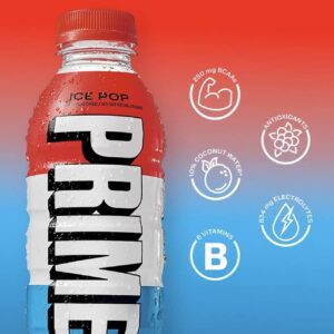 Prime Hydration Drink Sports Beverage "ICE POP," Naturally Flavored, 10% Coconut Water, 250mg BCAAs, B Vitamins, Antioxidants, 834mg Electrolytes, Only 20 Calories per 16.9 Fl Oz Bottle (Pack of 15)