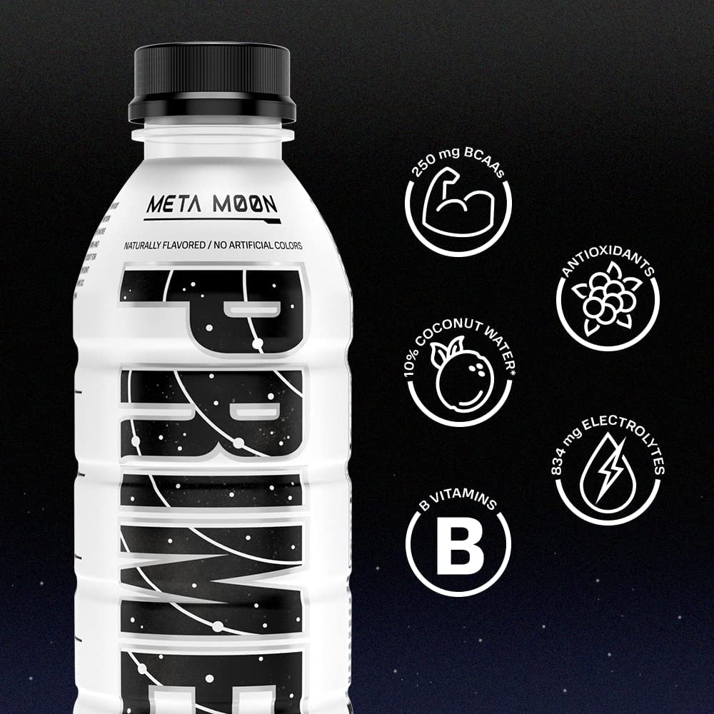 Prime Hydration with BCAA Blend for Muscle Recovery Limited Edition Flavor - Meta Moon (12 Drinks, 16.9 Fl Oz. Each)