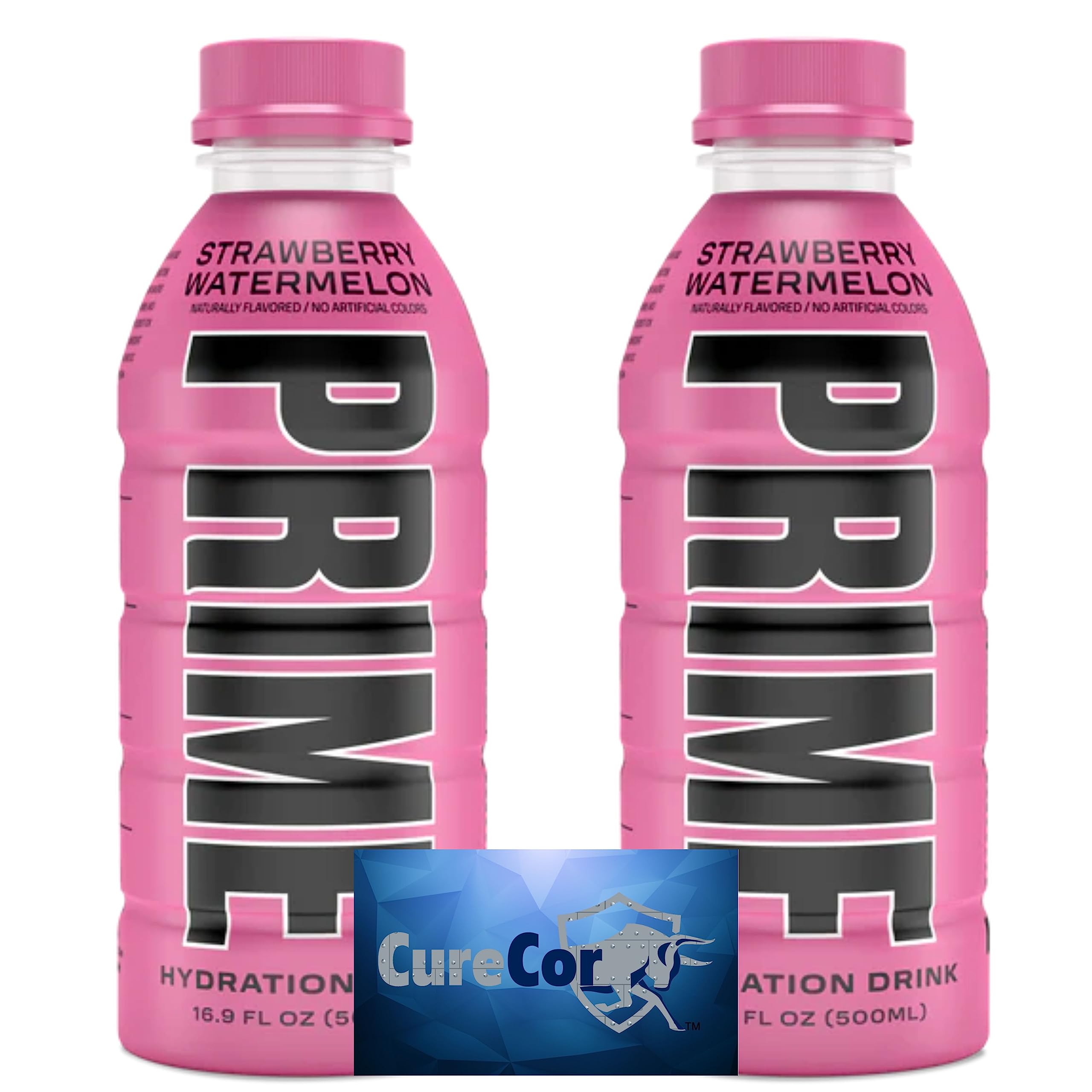 Prime-Hydration Drink - Two (2) Bottles of 16.9Fl oz Sports Drink and Electrolyte Beverage, plus CureCor Collective Sticker! (Strawberry Watermelon)