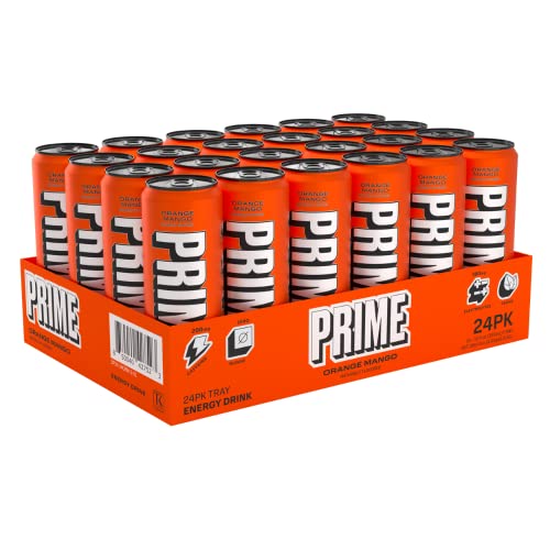 PRIME Energy ORANGE MANGO | Zero Sugar Energy Drink | Preworkout Energy | 200mg Caffeine with 355mg of Electrolytes and Coconut Water for Hydration| Vegan | Gluten Free |12 Fluid Ounce | 24 Pack