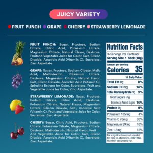 DripDrop Hydration Juicy Variety Pack - Electrolyte Drink Mix Single-Serve Powder Packets - Grape, Fruit Punch, Strawberry Lemonade, Cherry - 16 Servings