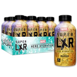 AriZona x Marvel Super LXR Hero Hydration - Peach Mango - 16oz (Pack of 12), Perfect for Athletes, Low Calorie with Electrolytes, Vitamins and Natural Flavors - Thirst Quencher