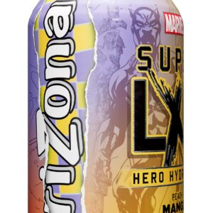 AriZona x Marvel Super LXR Hero Hydration - Peach Mango - 16oz (Pack of 12), Perfect for Athletes, Low Calorie with Electrolytes, Vitamins and Natural Flavors - Thirst Quencher