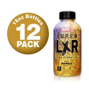 AriZona x Marvel Super LXR Hero Hydration - Peach Mango - 16oz (Pack of 12), Perfect for Athletes, Low Calorie with Electrolytes, Vitamins and Natural Flavors - Thirst Quencher