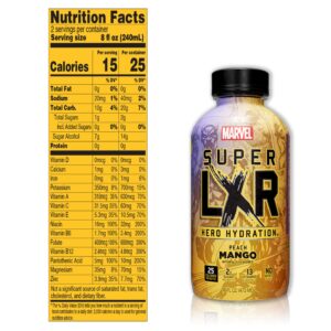 AriZona x Marvel Super LXR Hero Hydration - Peach Mango - 16oz (Pack of 12), Perfect for Athletes, Low Calorie with Electrolytes, Vitamins and Natural Flavors - Thirst Quencher