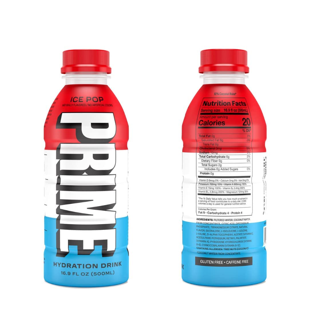 Prime Hydration Drink 6 Flavor Variety 12 Pack (2 of each flavor) Lemon Lime, Tropical Punch, Blue Raspberry, Orange, Grape & Ice Pop W/ Tip The Scales sticker