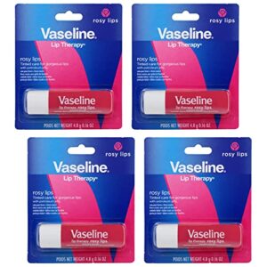 vaseline lip therapy care rosy, fast-acting nourishment, ideal for chapped, dry, cracked, or damaged lips, lip balm, 4-pack, 0.16 oz each