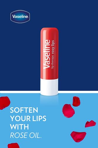 Vaseline Lip Therapy Care Rosy, Fast-Acting Nourishment, Ideal for Chapped, Dry, Cracked, or Damaged Lips, Lip Balm, 4-Pack, 0.16 Oz Each