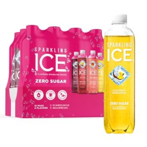 sparkling ice pink variety pack, flavored sparkling water, zero sugar, and vitamins and antioxidants, 17 fl oz, 12 count (black cherry, peach nectarine, coconut pineapple, pink grapefruit)