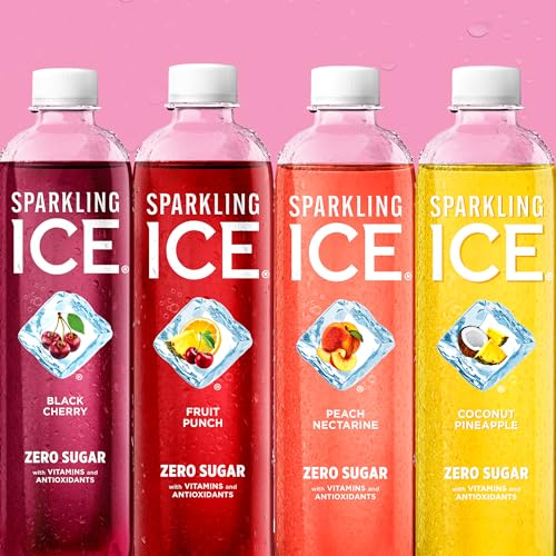 Sparkling Ice Pink Variety Pack, Flavored Sparkling Water, Zero Sugar, and Vitamins and Antioxidants, 17 fl oz, 12 count (Black Cherry, Peach Nectarine, Coconut Pineapple, Pink Grapefruit)