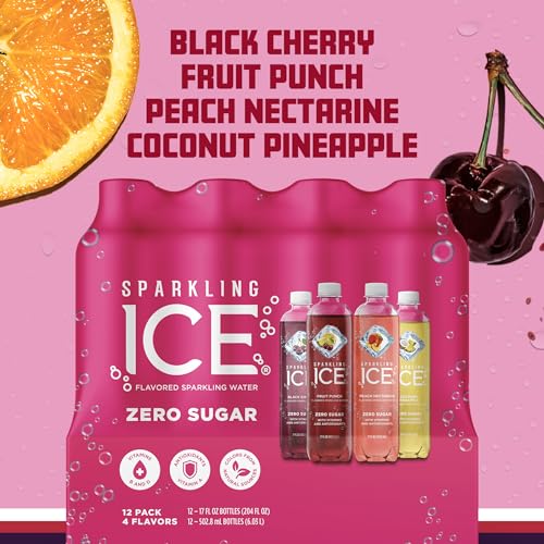 Sparkling Ice Pink Variety Pack, Flavored Sparkling Water, Zero Sugar, and Vitamins and Antioxidants, 17 fl oz, 12 count (Black Cherry, Peach Nectarine, Coconut Pineapple, Pink Grapefruit)