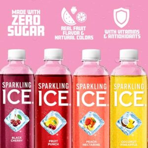 Sparkling Ice Pink Variety Pack, Flavored Sparkling Water, Zero Sugar, and Vitamins and Antioxidants, 17 fl oz, 12 count (Black Cherry, Peach Nectarine, Coconut Pineapple, Pink Grapefruit)