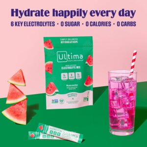 Ultima Replenisher Daily Electrolyte Drink Mix – Watermelon, 20 Stickpacks – Hydration Packets with 6 Electrolytes & Trace Minerals – Keto Friendly, Vegan, Non-GMO & Sugar-Free Electrolyte Powder