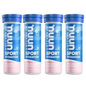 nuun sport electrolyte tablets, strawberry lemonade, 40 total servings, 5 essentials electrolytes, vegan, non-gmo