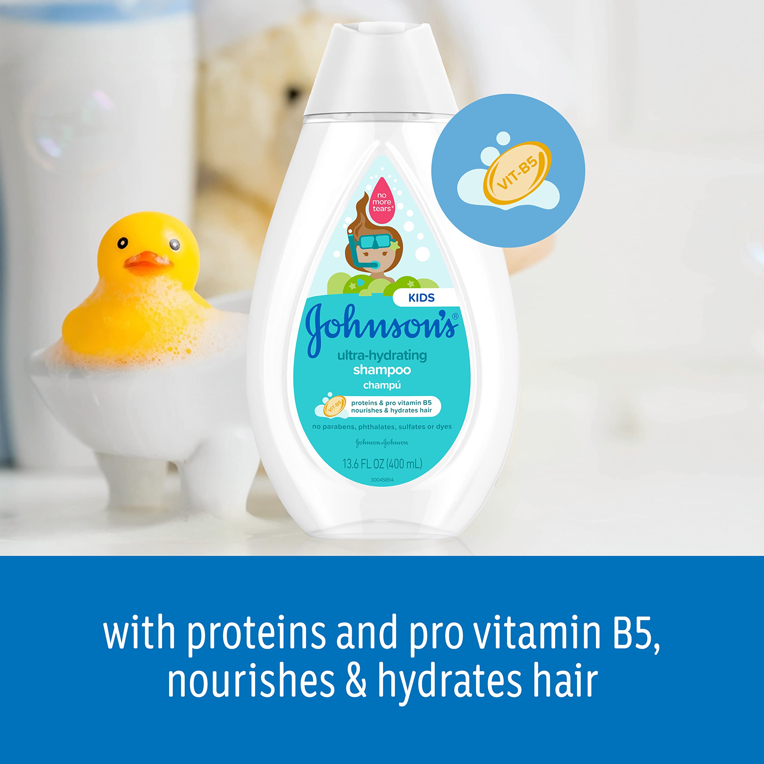 Johnson's Baby Ultra-Hydrating Tear-Free Kids' Shampoo with Pro- Vitamin B5 & Proteins, Paraben-, Sulfate- & Dye-Free Formula, Hypoallergenic & Gentle for Toddler's Hair, 13.6 fl. oz