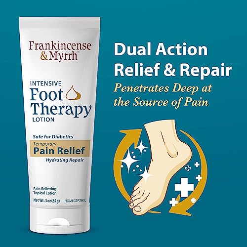 Frankincense & Myrrh Foot Pain Relief Lotion - Intensive Foot Therapy - Dual Action Neuropathy Cream for Legs & Plantar Fasciitis Relief | Hydrating Skin Repair with Essential Oils, 3 Ounce (1-Pack)