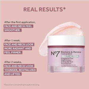 No7 Restore & Renew Multi Action Face & Neck Night Cream - Collagen Peptide Anti-Aging Face Cream - Hydrating Hyaluronic Acid + Skin Firming Fragrance-Free (50ml)