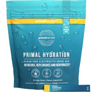 primal harvest electrolytes powder packets primal hydration, easy open packets, energy drink mix (lemon berry, 30 packs)